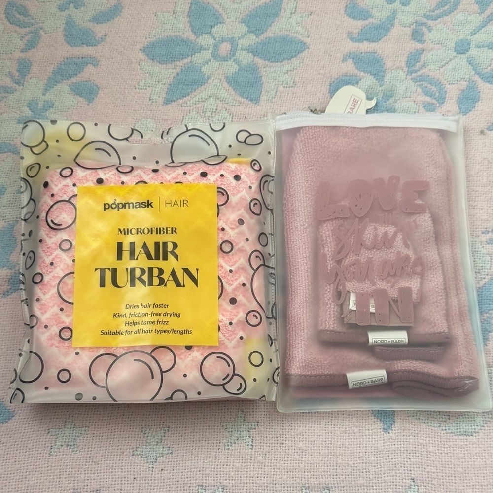 NWT 2pc Beauty Lot Pink Microfiber Hair Turban & Reusable Skincare MITs (SET)